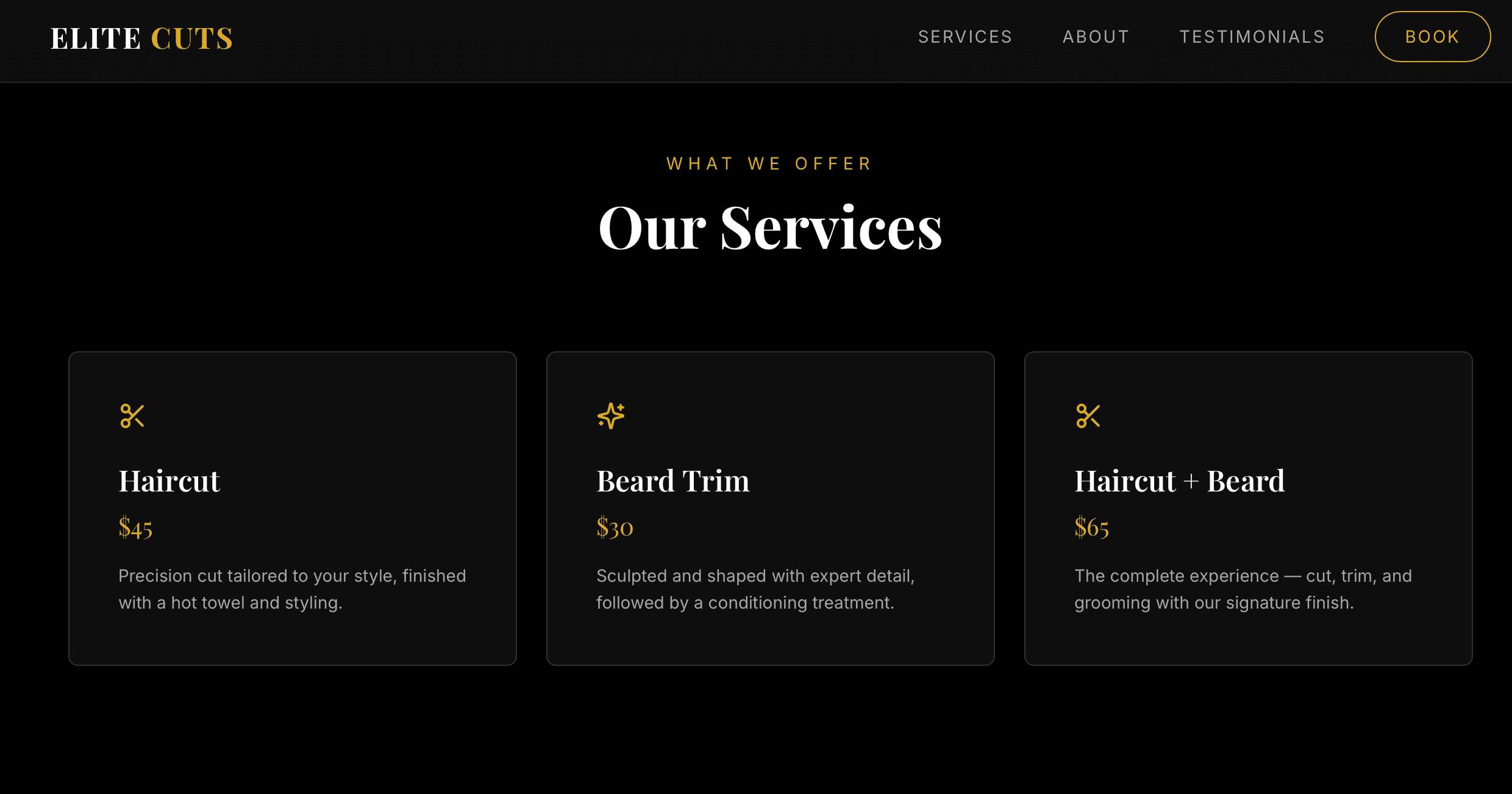 Barber demo booking section preview